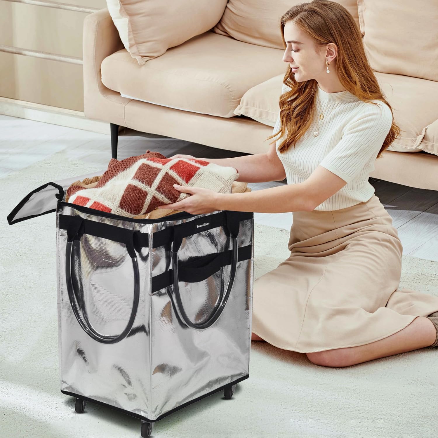 Grocery Bag On Wheels Large Capacity Shopping Trolley Foldable Rolling Tote Bag with Heavy Duty Handle for Travel