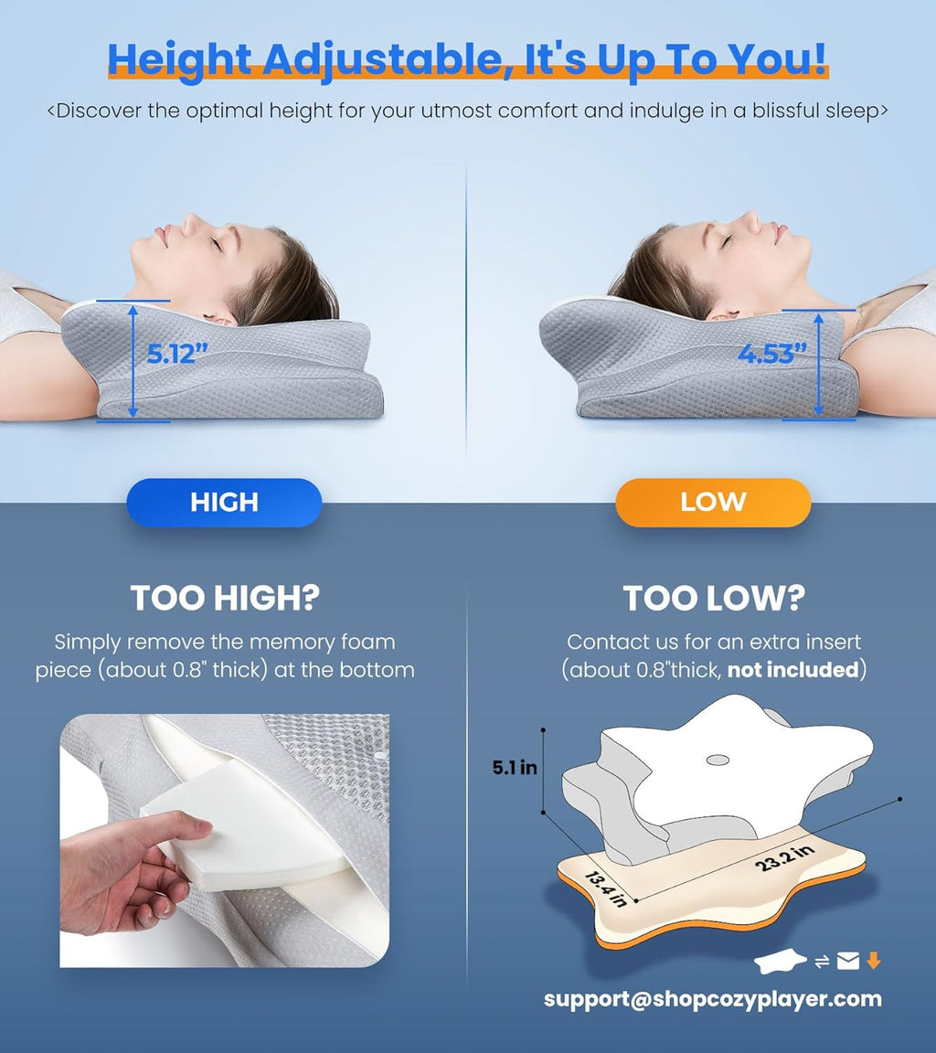 Last Day 50%OFF Ultra Pain Relief Cooling Pillow for Neck Support, Adjustable Cervical Pillow Cozy Sleeping