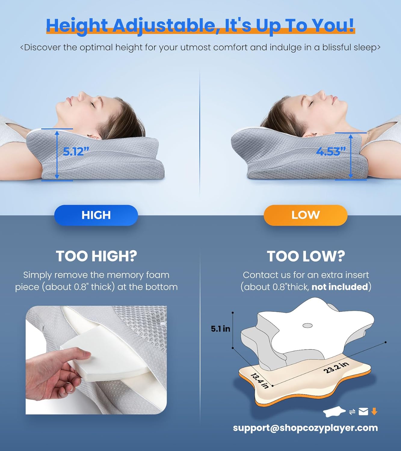 Last Day 50%OFF Ultra Pain Relief Cooling Pillow for Neck Support, Adjustable Cervical Pillow Cozy Sleeping