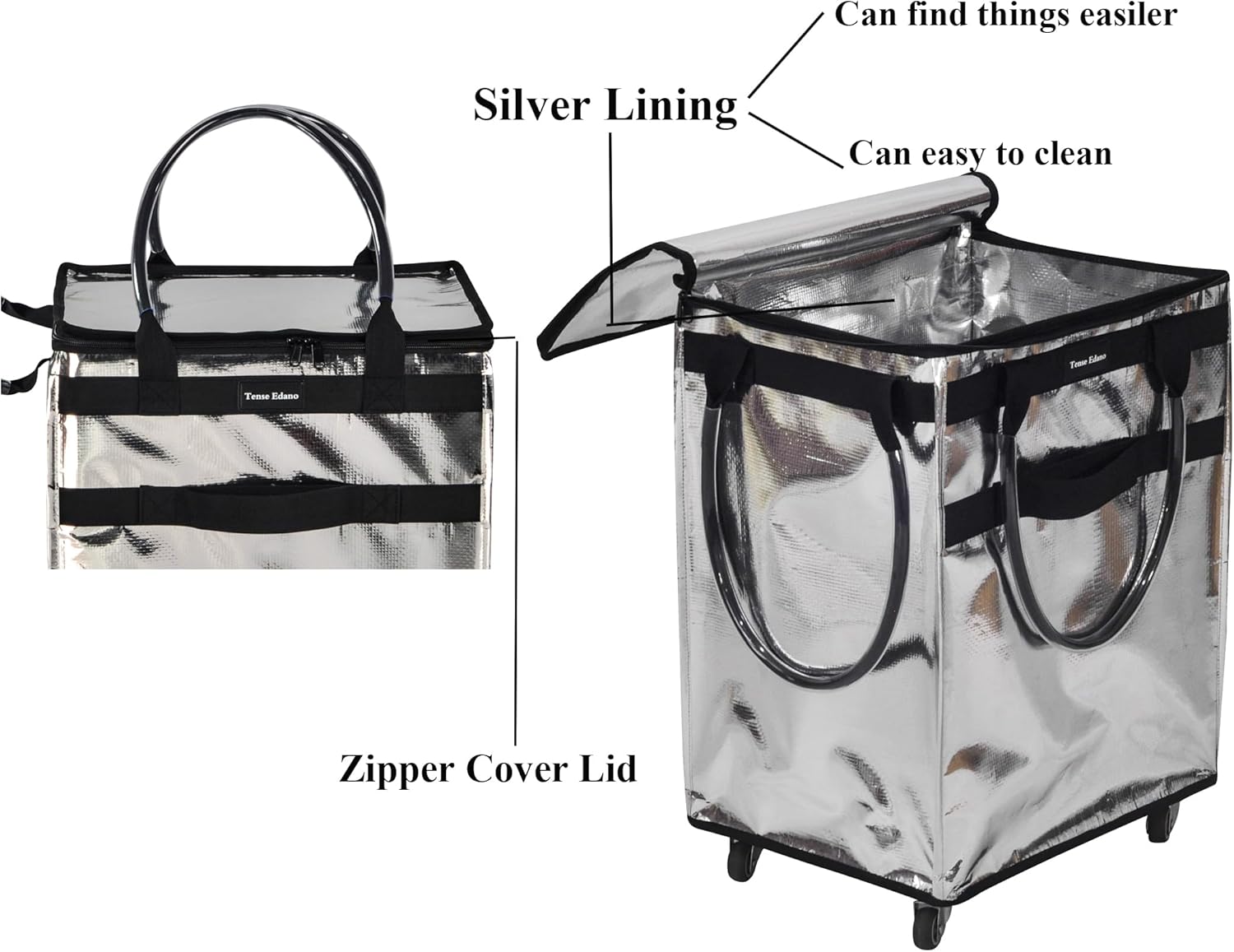 Grocery Bag On Wheels Large Capacity Shopping Trolley Foldable Rolling Tote Bag with Heavy Duty Handle for Travel