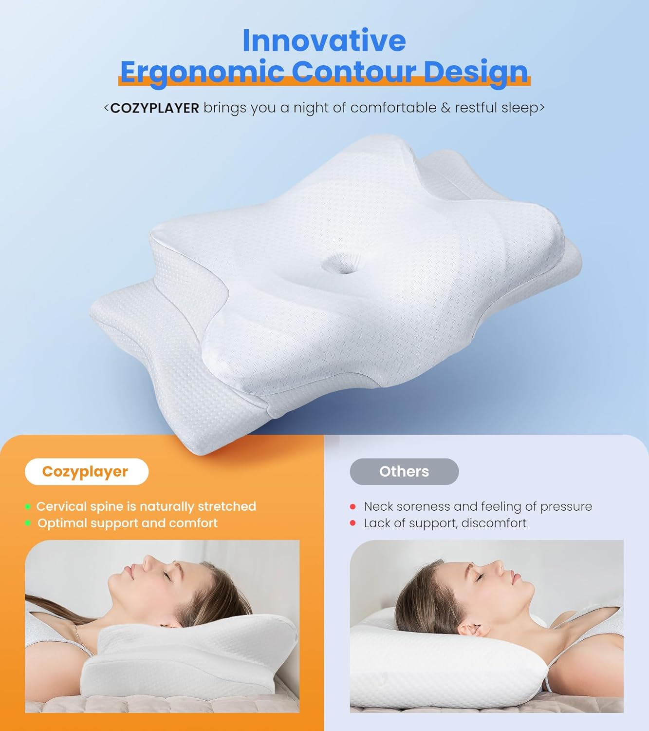 Last Day 50%OFF Ultra Pain Relief Cooling Pillow for Neck Support, Adjustable Cervical Pillow Cozy Sleeping