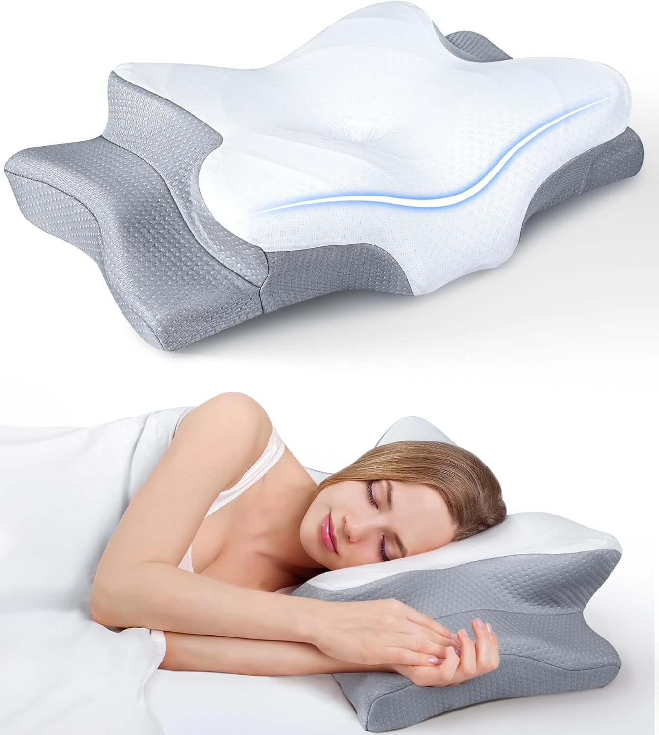 Last Day 50%OFF Ultra Pain Relief Cooling Pillow for Neck Support, Adjustable Cervical Pillow Cozy Sleeping
