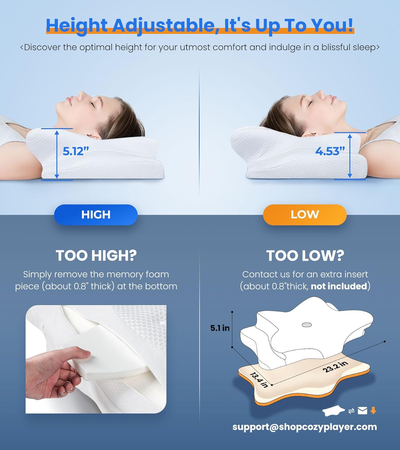 Last Day 50%OFF Ultra Pain Relief Cooling Pillow for Neck Support, Adjustable Cervical Pillow Cozy Sleeping