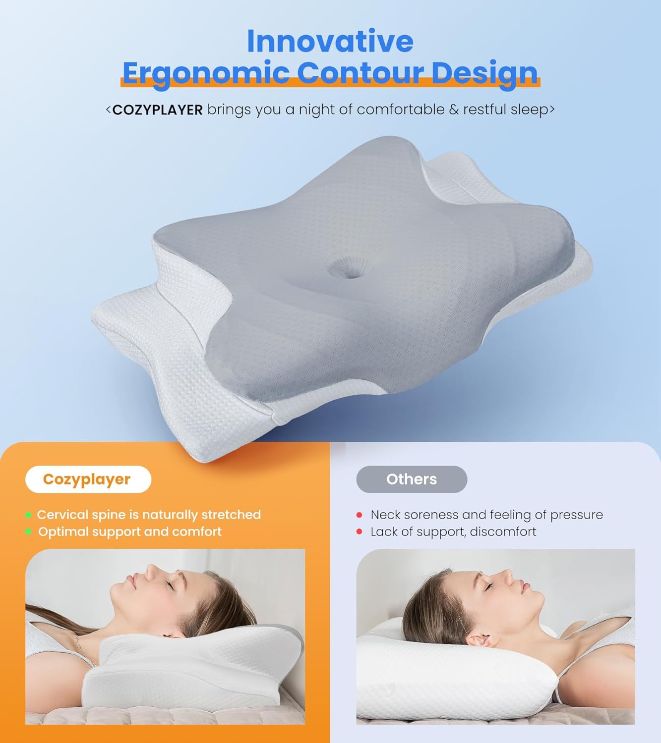 Last Day 50%OFF Ultra Pain Relief Cooling Pillow for Neck Support, Adjustable Cervical Pillow Cozy Sleeping