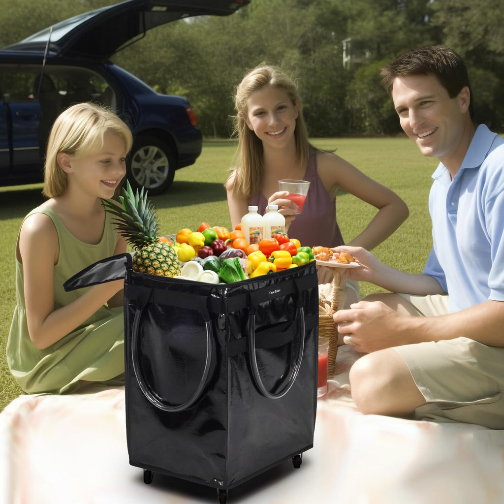 Grocery Bag On Wheels Large Capacity Shopping Trolley Foldable Rolling Tote Bag with Heavy Duty Handle for Travel