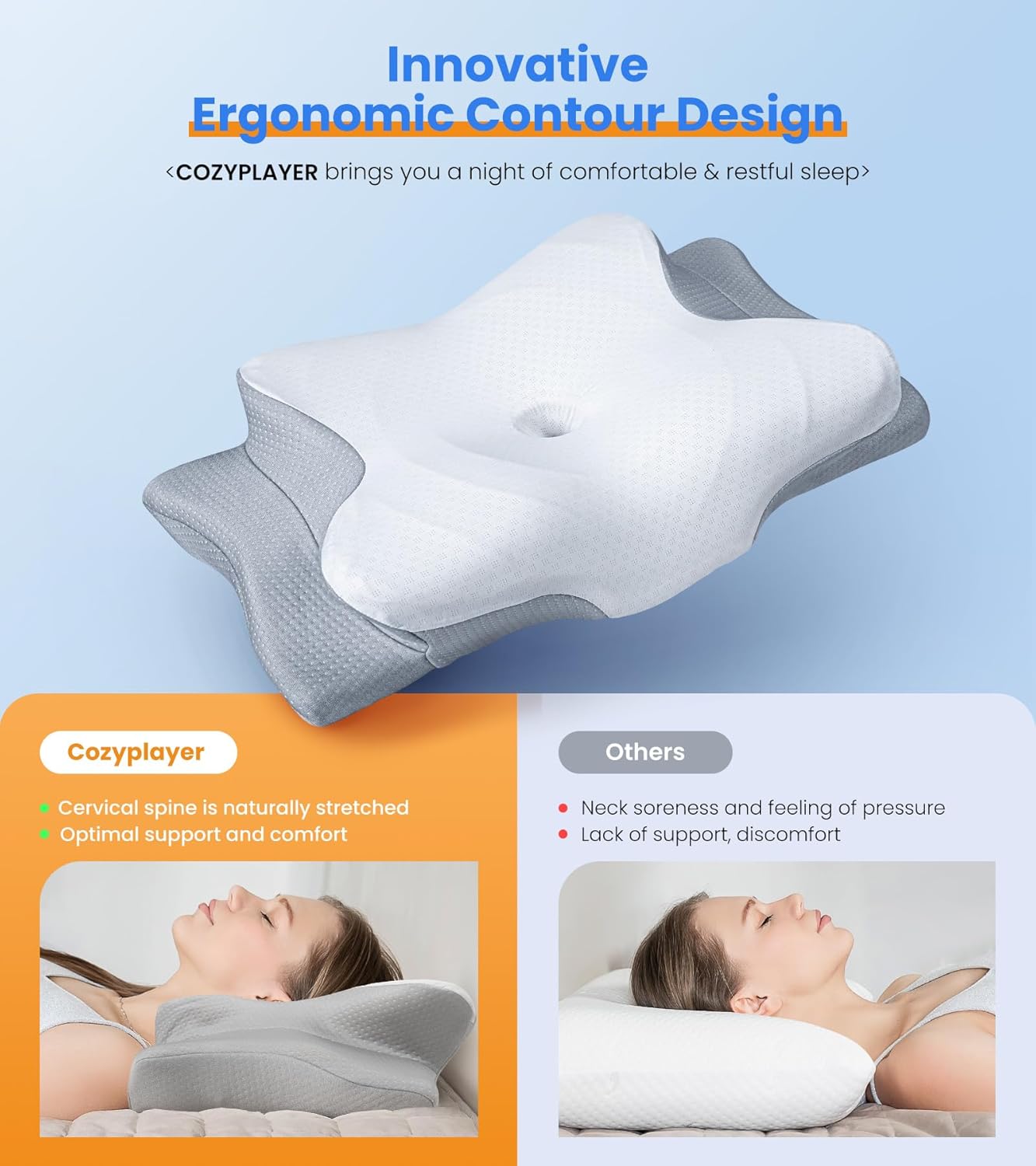 Last Day 50%OFF Ultra Pain Relief Cooling Pillow for Neck Support, Adjustable Cervical Pillow Cozy Sleeping