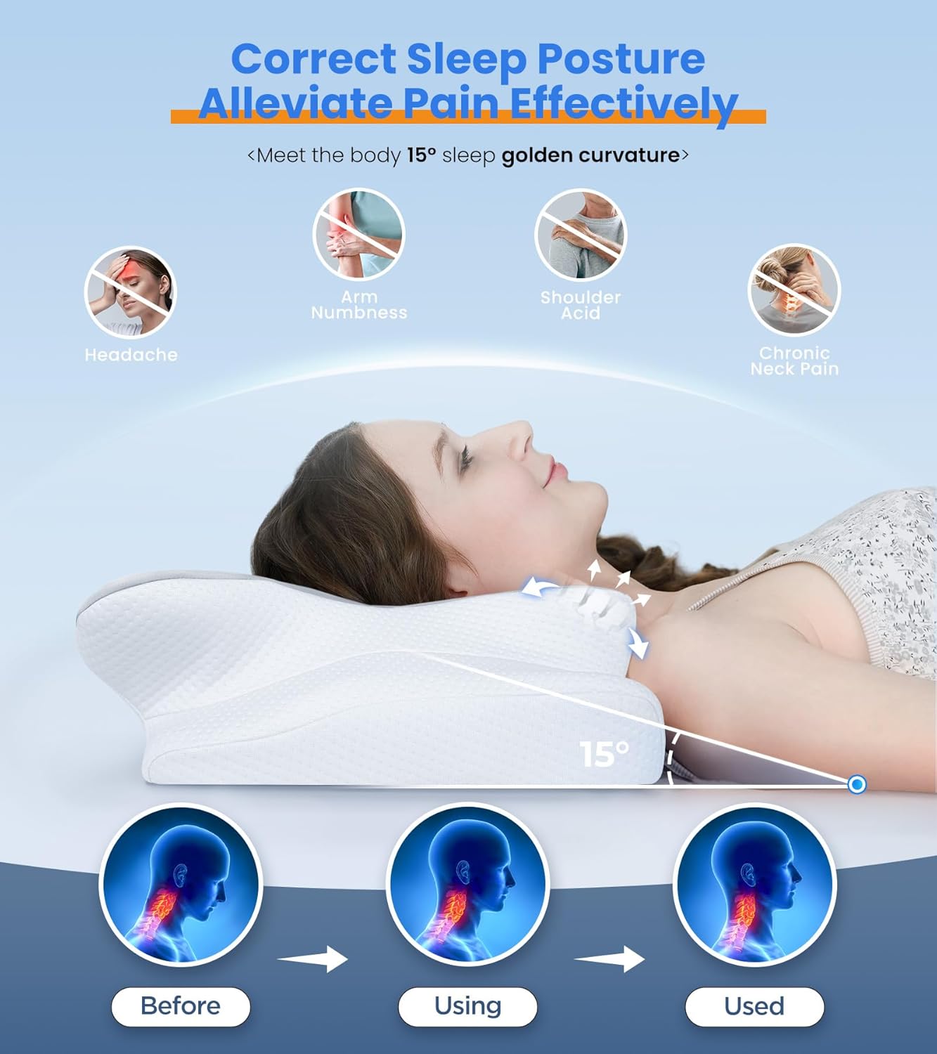 Last Day 50%OFF Ultra Pain Relief Cooling Pillow for Neck Support, Adjustable Cervical Pillow Cozy Sleeping