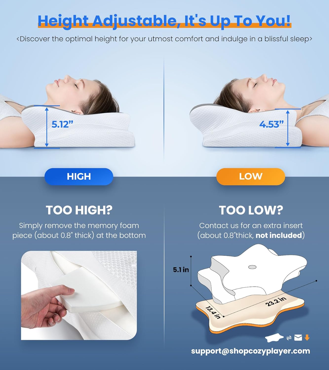 Last Day 50%OFF Ultra Pain Relief Cooling Pillow for Neck Support, Adjustable Cervical Pillow Cozy Sleeping