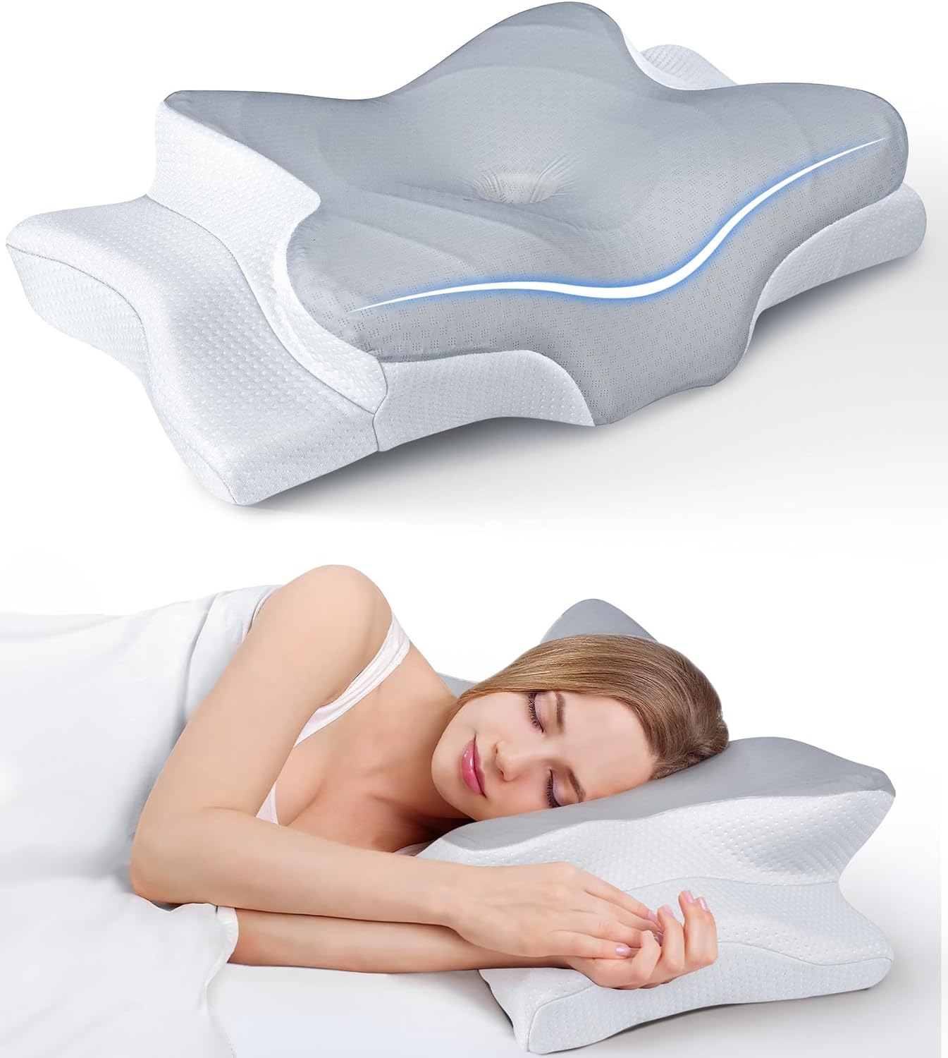 Last Day 50%OFF Ultra Pain Relief Cooling Pillow for Neck Support, Adjustable Cervical Pillow Cozy Sleeping