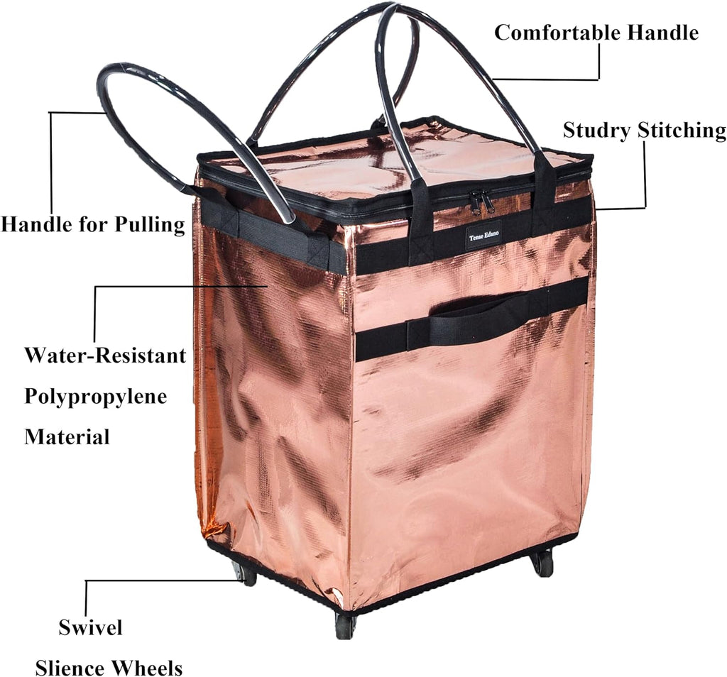Grocery Bag On Wheels Large Capacity Shopping Trolley Foldable Rolling Tote Bag with Heavy Duty Handle for Travel