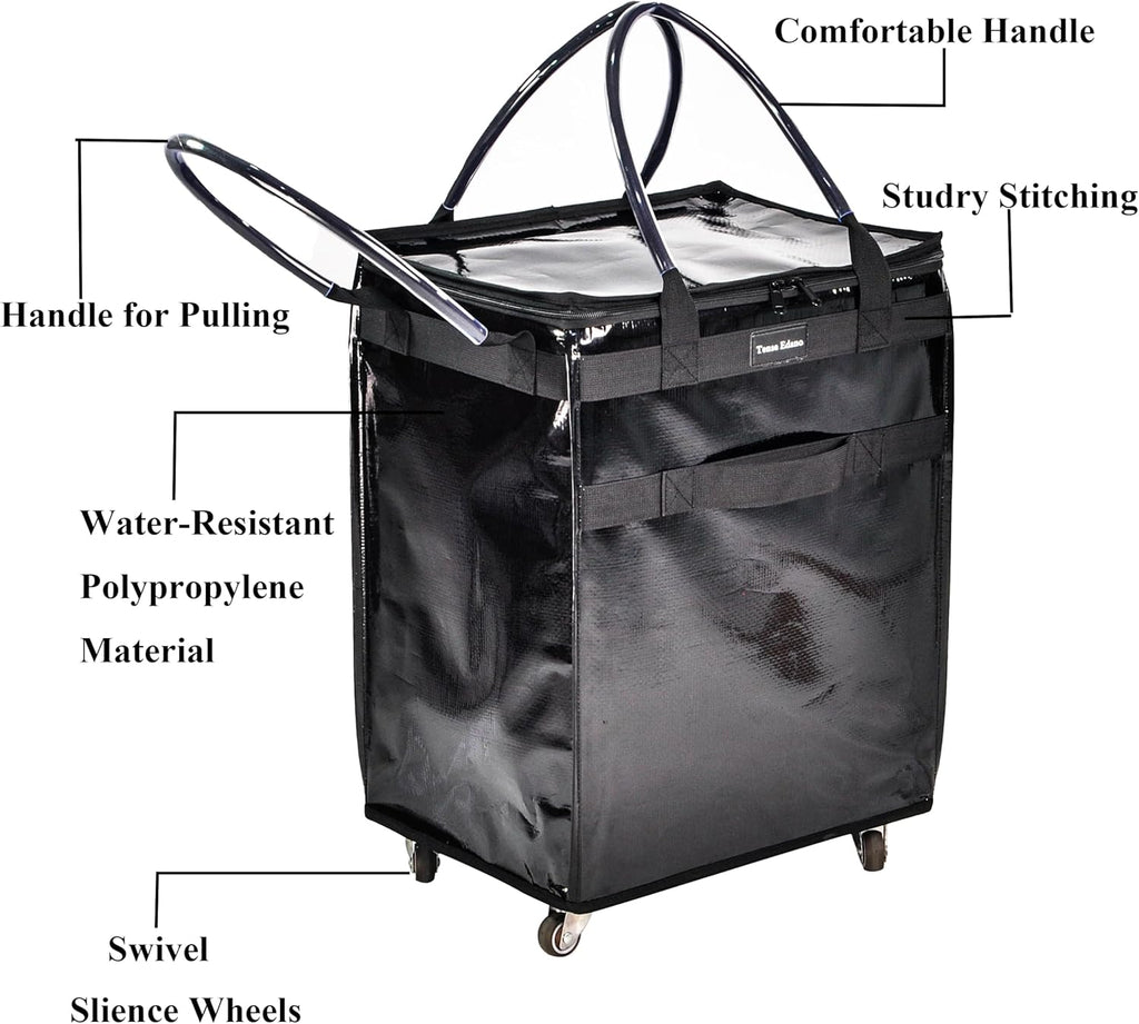 Grocery Bag On Wheels Large Capacity Shopping Trolley Foldable Rolling Tote Bag with Heavy Duty Handle for Travel